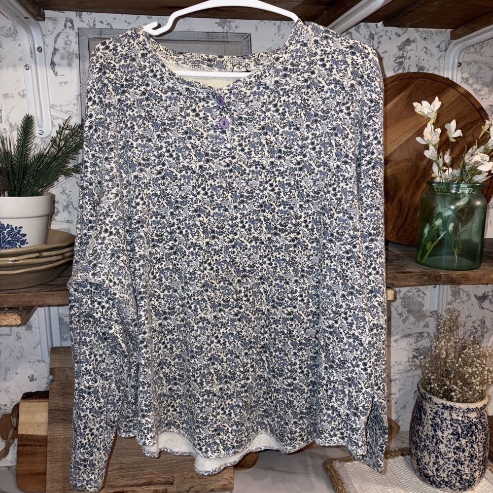 Vintage 90s Ba Sics Stefano Ribbed Thermal Floral Cottagecore Women's Shirt 1X
